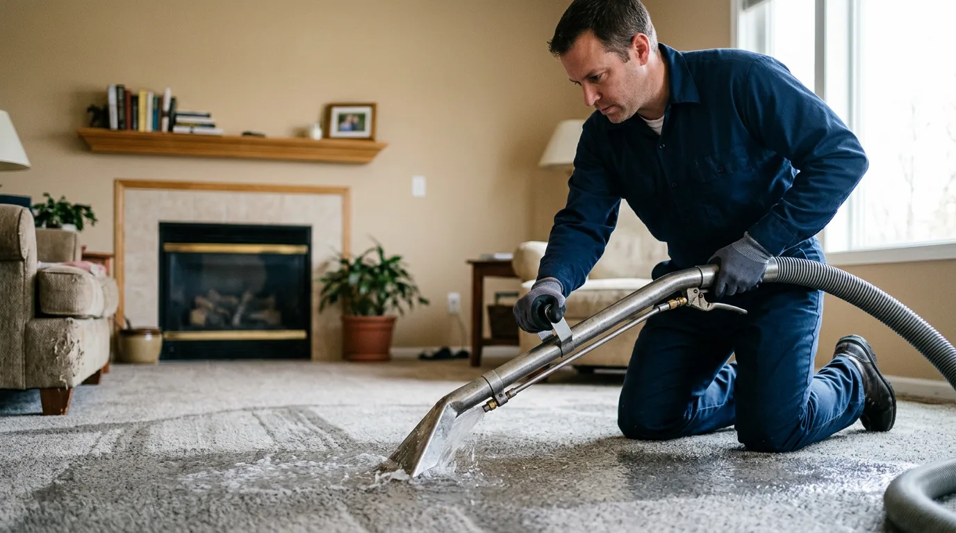 Water damage restoration technician working near Leonard, MO